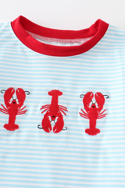 Blue Crawfish embroidery stripe boy top