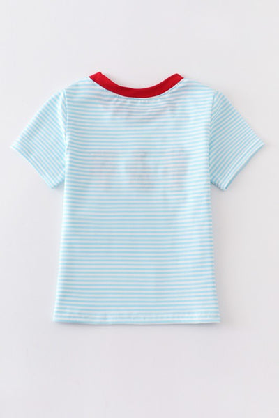 Blue Crawfish embroidery stripe boy top