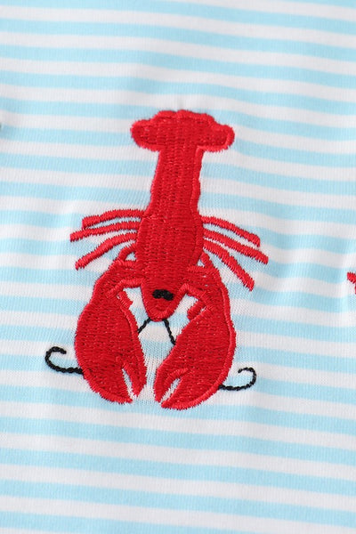 Blue Crawfish embroidery stripe boy top