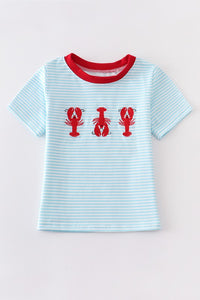 Blue Crawfish embroidery stripe boy top