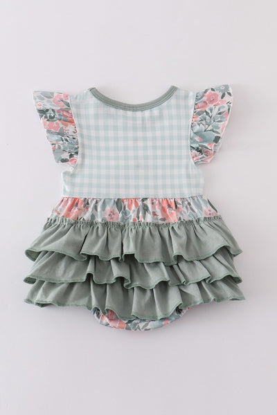 Green floral print ruffle girl bubble