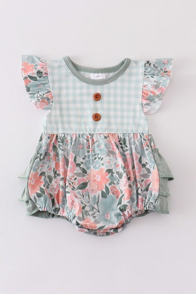 Green floral print ruffle girl bubble