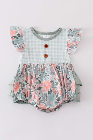 Green floral print ruffle girl bubble