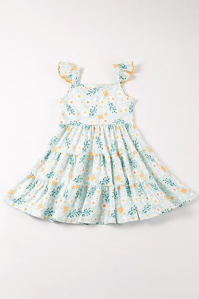 Mint floral print ruffle tiered dress