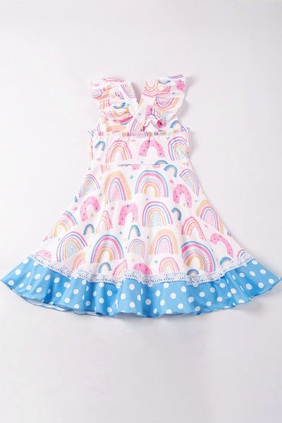 Rainbow print ruffle twirl dress