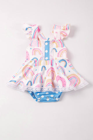 Rainbow print ruffle baby romper