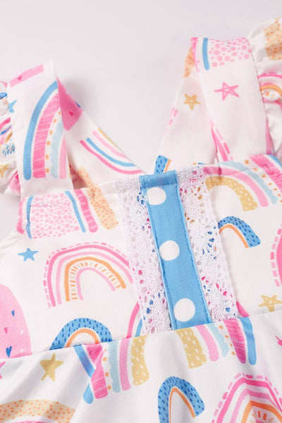 Rainbow print ruffle baby romper