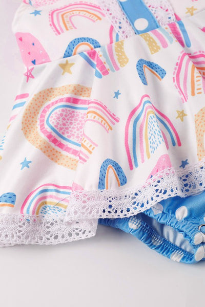 Rainbow print ruffle baby romper