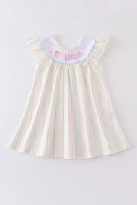 I love MAMA embroidery stripe dress