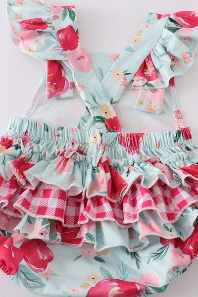 Mint floral ruffle baby romper