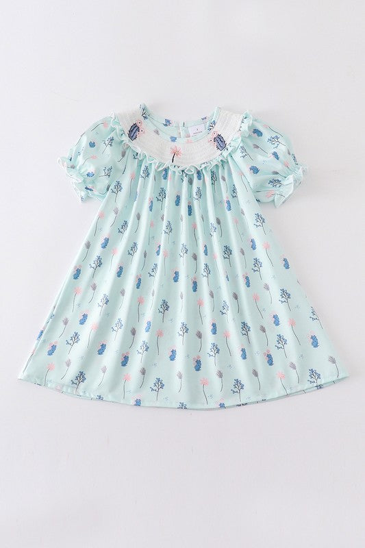 Mint cactus smocked dress