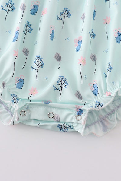 Mint cactus smocked baby romper