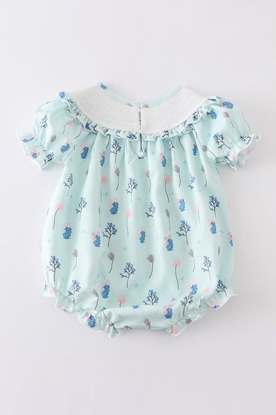 Mint cactus smocked baby romper