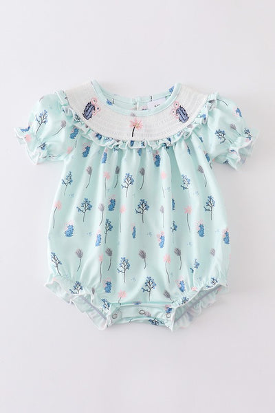 Mint cactus smocked baby romper