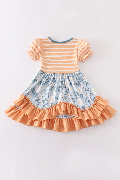 Mustard stripe floral ruffle dress