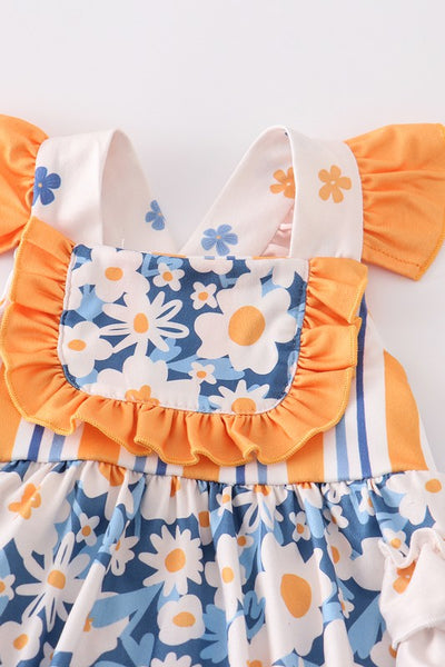 Orange floral ruffle baby romper