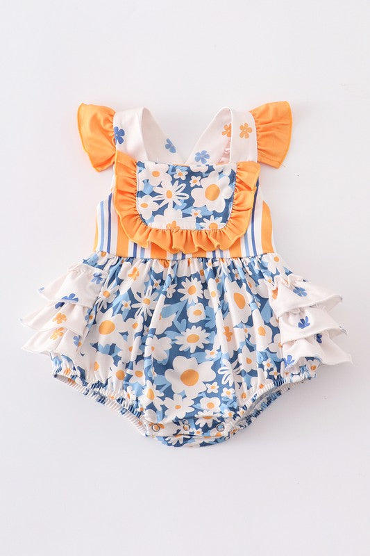 Orange floral ruffle baby romper