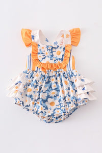 Orange floral ruffle baby romper