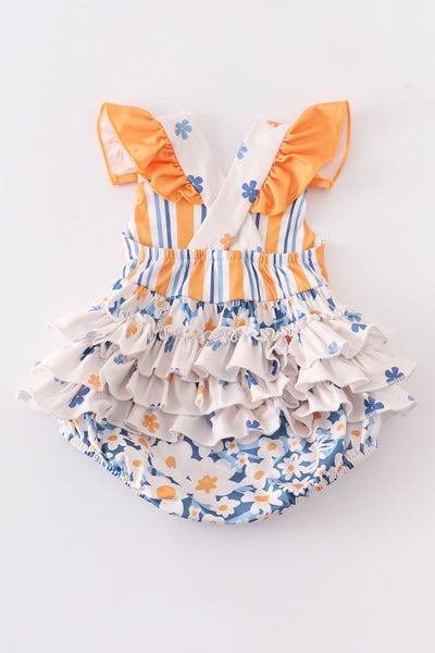 Orange floral ruffle baby romper