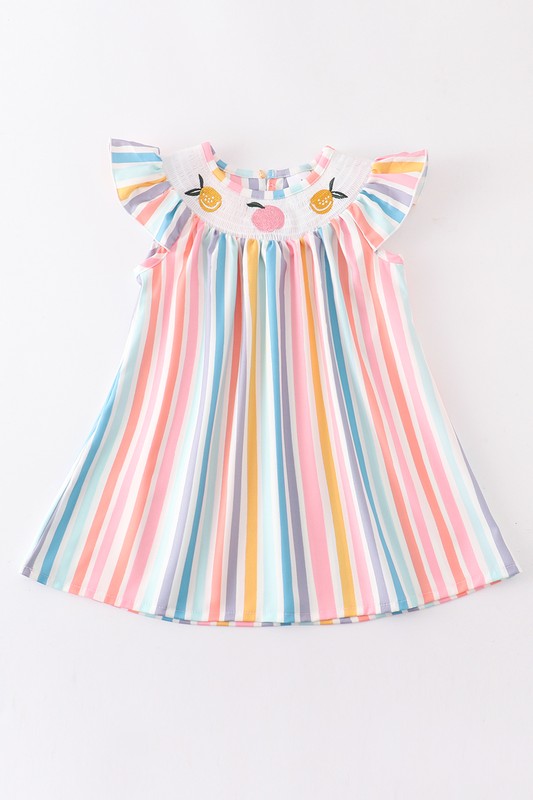 Multicolored stripe orange peach smocked dress