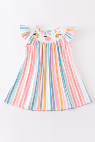 Multicolored stripe orange peach smocked dress