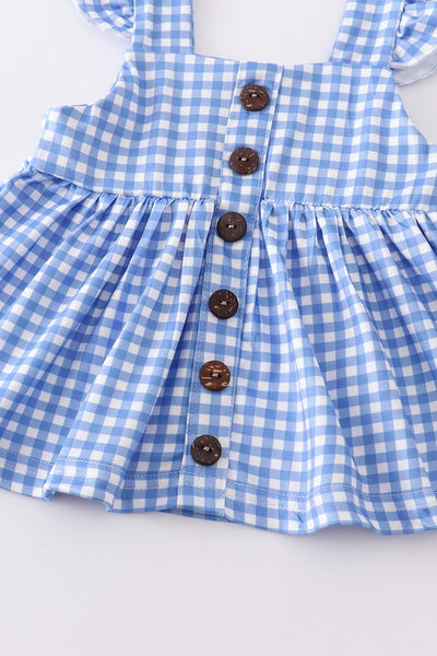 Blue plaid buttons ruffle baby set