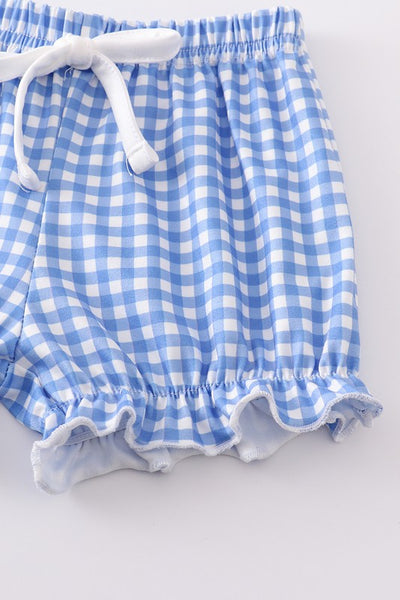 Blue plaid buttons ruffle baby set