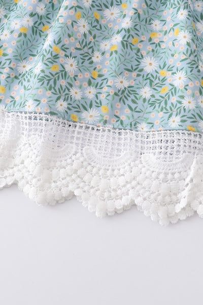 Green floral print ruffle girl set