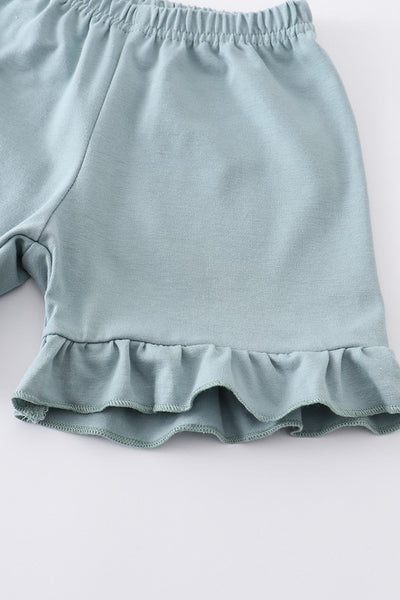 Green floral print ruffle girl set