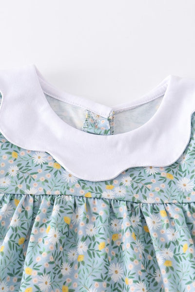 Green floral print ruffle girl set