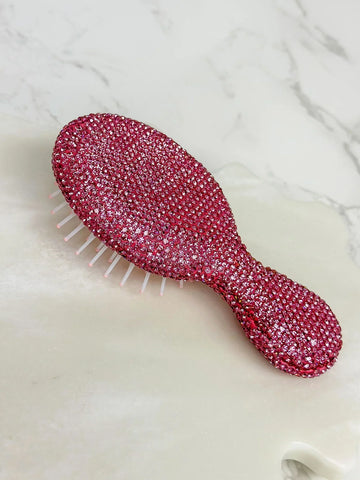 PREORDER: Glitzy Rhinestone Travel Hair Brush in Pink