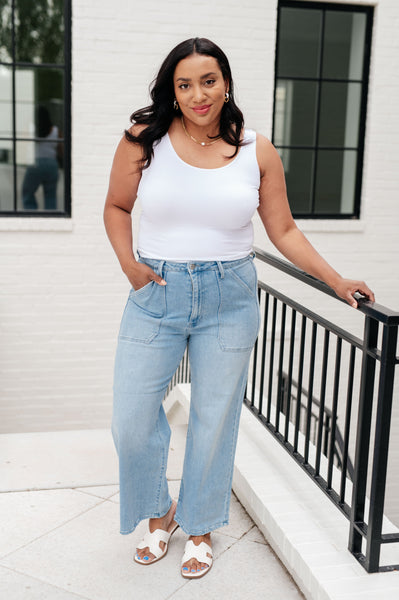 PREORDER: Patch Pocket Wide Leg Jeans in Four Colors