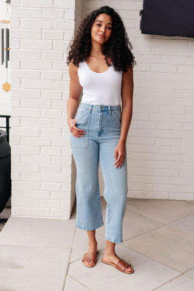 PREORDER: Patch Pocket Wide Leg Jeans in Four Colors