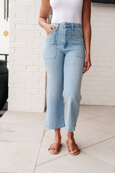 PREORDER: Patch Pocket Wide Leg Jeans in Four Colors