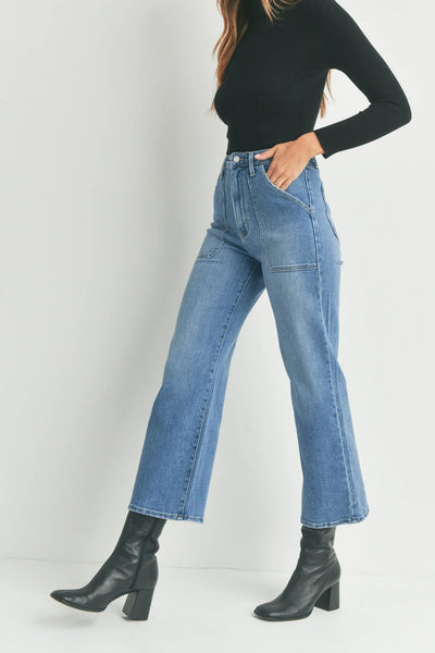 PREORDER: Patch Pocket Wide Leg Jeans in Four Colors