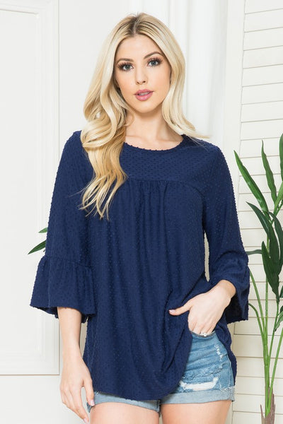 Plus Solid Swiss Dot Bell Sleeve Top