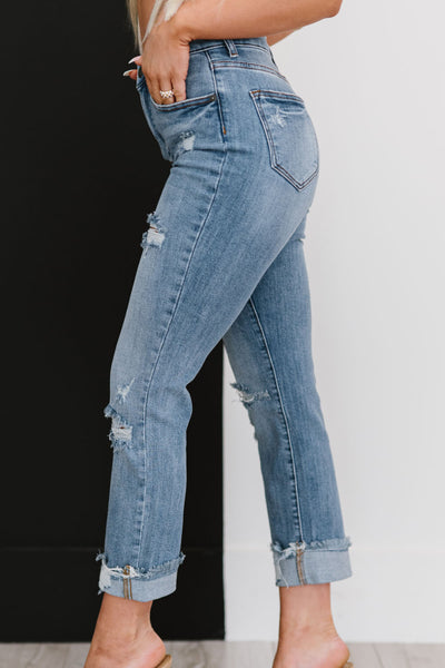 RISEN Taking It Easy Full Size Run Distressed Straight Leg Jeans