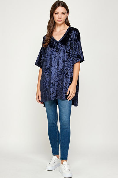 Velvet Oversized V Neck Tunic Dress Top