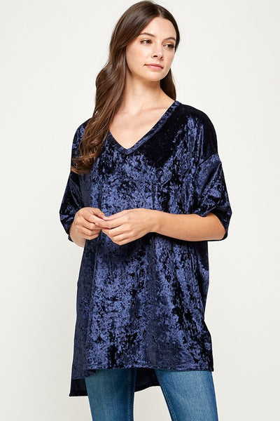 Velvet Oversized V Neck Tunic Dress Top