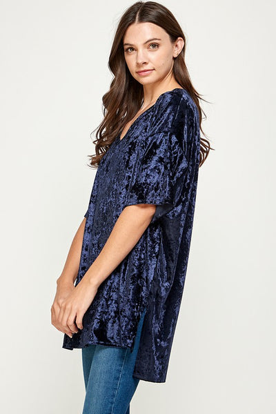 Velvet Oversized V Neck Tunic Dress Top