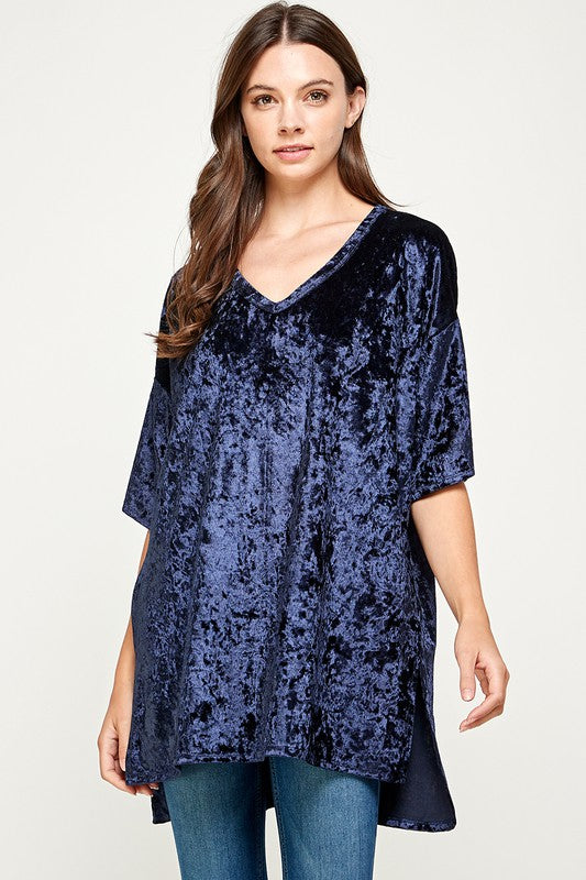 Velvet Oversized V Neck Tunic Dress Top