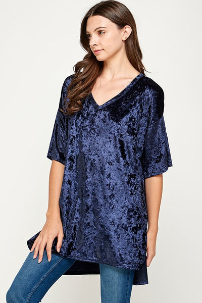 Velvet Oversized V Neck Tunic Dress Top