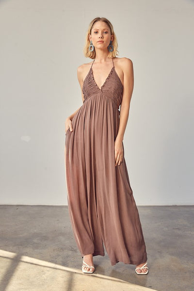 HALTER NECK BACK TIE JUMPSUIT