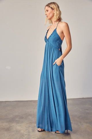 HALTER NECK BACK TIE JUMPSUIT