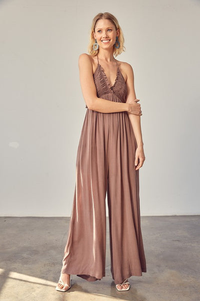 HALTER NECK BACK TIE JUMPSUIT