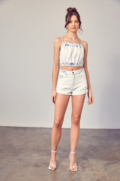 DESTROYED DETAIL DENIM SHORTS