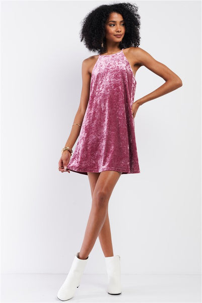 Velvet Square Halter Neck Mini Dress