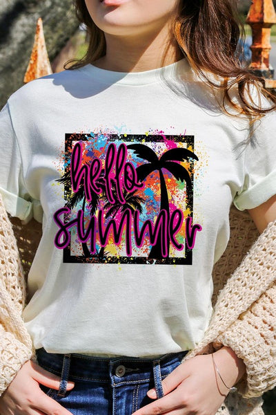 Hello Summer Short Sleeve Plus Size Tee