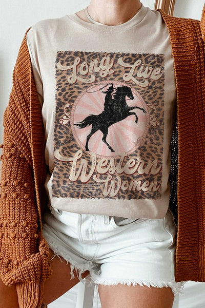 PLUS SIZE LEOPARD LONG LIVE WESTERN WOMEN TEE