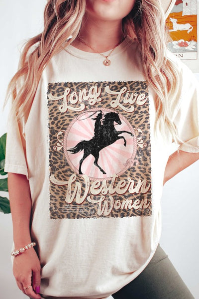 PLUS SIZE LEOPARD LONG LIVE WESTERN WOMEN TEE